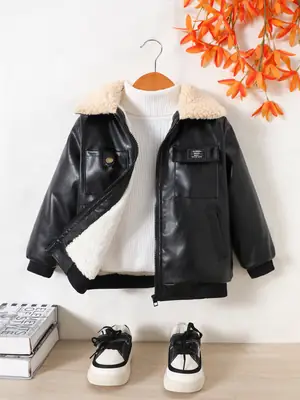 Boys' Leather Jacket Autumn and Winter Fleece-Lined 2025 New Medium and Large Children's Motorcycle Jacket Korean Style Warm Casual Jacket Trendy