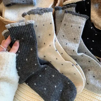 Polka Dot Socks for Women, Mid-Calf Socks, Warm Gray Series, Trendy Slouch Socks, Versatile Winter Long Socks, Zhuji Socks for Women