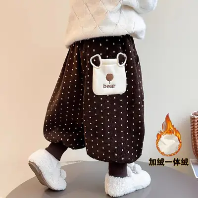 Baby Girl's Velvet Pants Autumn and Winter New Style Small and Medium-Sized Kidsren's Girls' Winter Style Little Girl's Thickeneded Corduroy Pants