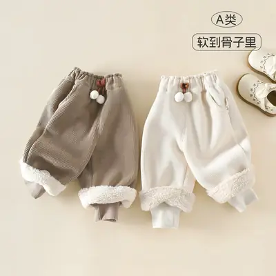 2026 New Girls' Fleece-Lined Thickened Pants for Autumn and Winter, Warm Pants for Toddlers, Children's Outerwear Integrated Fleece Long Pants, Children's Clothing